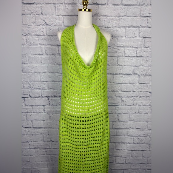 NWT pretty little thing SHAPE LIME CROCHET HALTERNECK MAXI DRESS SIZE L - Picture 4 of 9